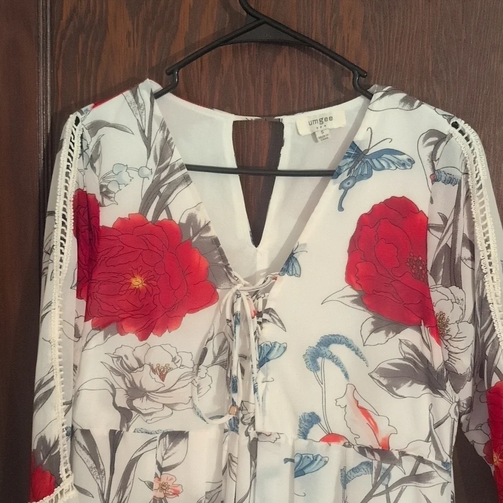 Umgee Long Sleeve Floral Bohemian Mini Dress Size Small